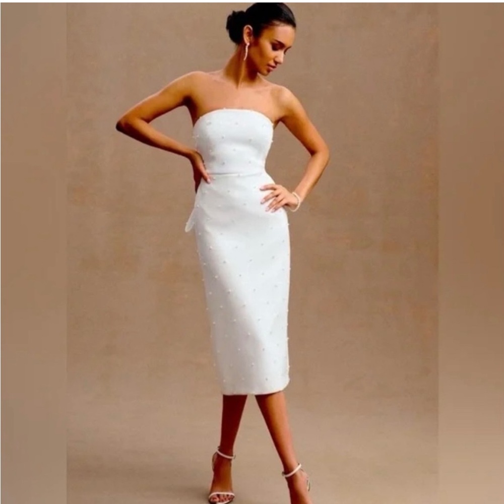 Sachin & Babi Gemma Strapless Back-Bow Pearl Midi Dress 6